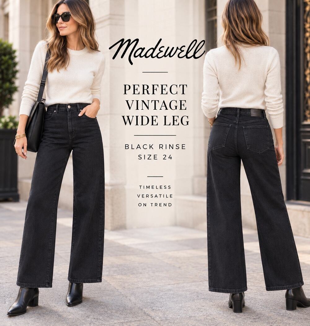 Minimalist Capsule Wide Leg Black Jean Madewell Perfect Vintage High Rise 24 New